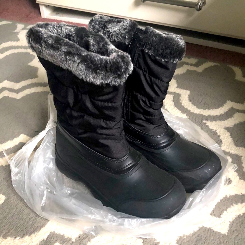 Black Fur Trimmed Winter Snow Boots
